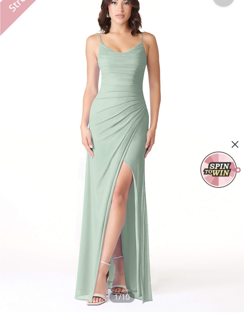 Azazie Elegant Sage Green Spaghetti-Strap Evening Gown